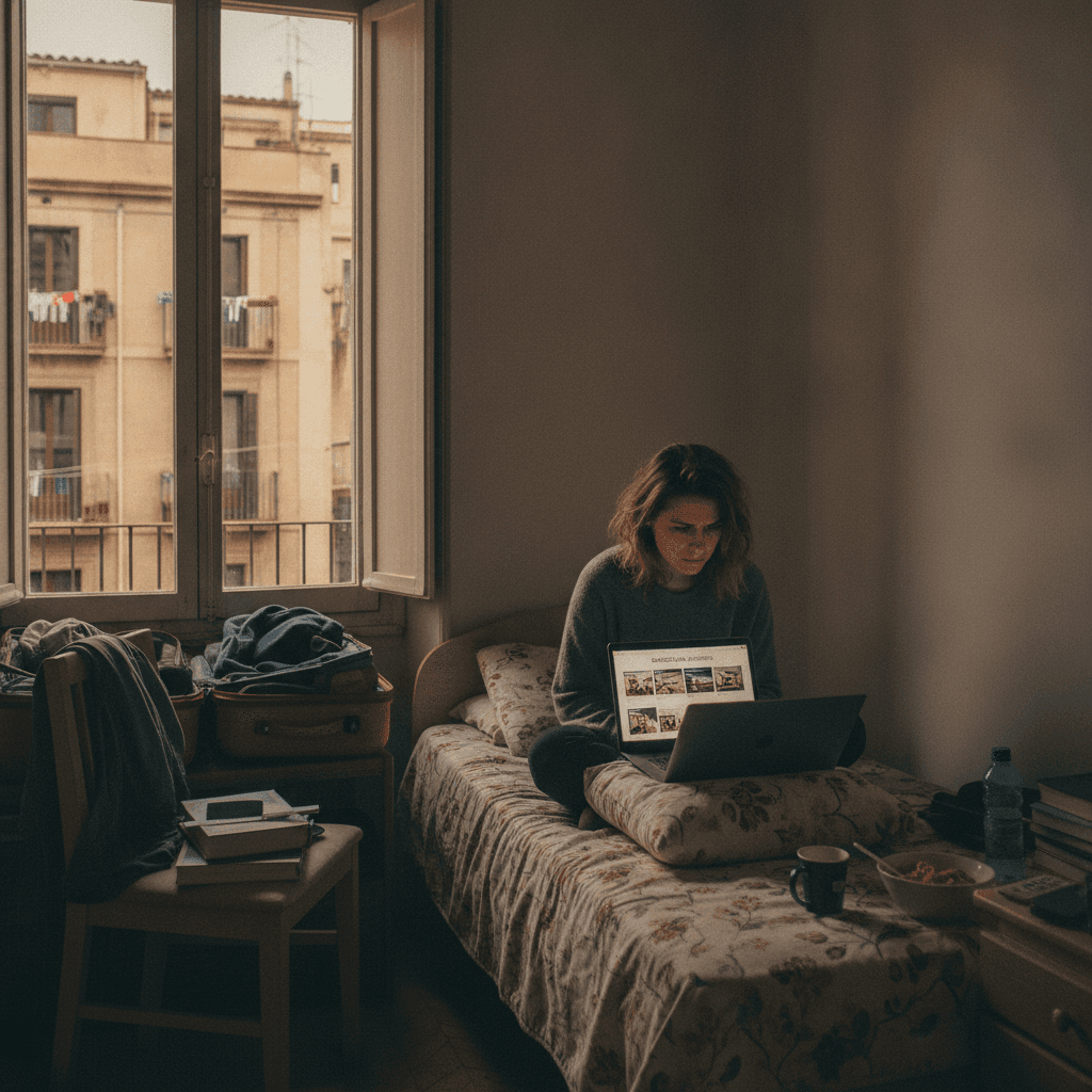 Erasmus student struggling to find accommodation in Barcelona, competitive student rental market